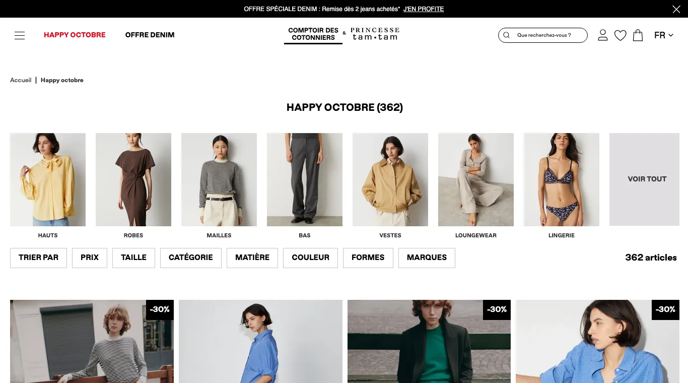 Page Happy Octobre de Comptoir des Cotonniers avec des articles étiquetés −30 %