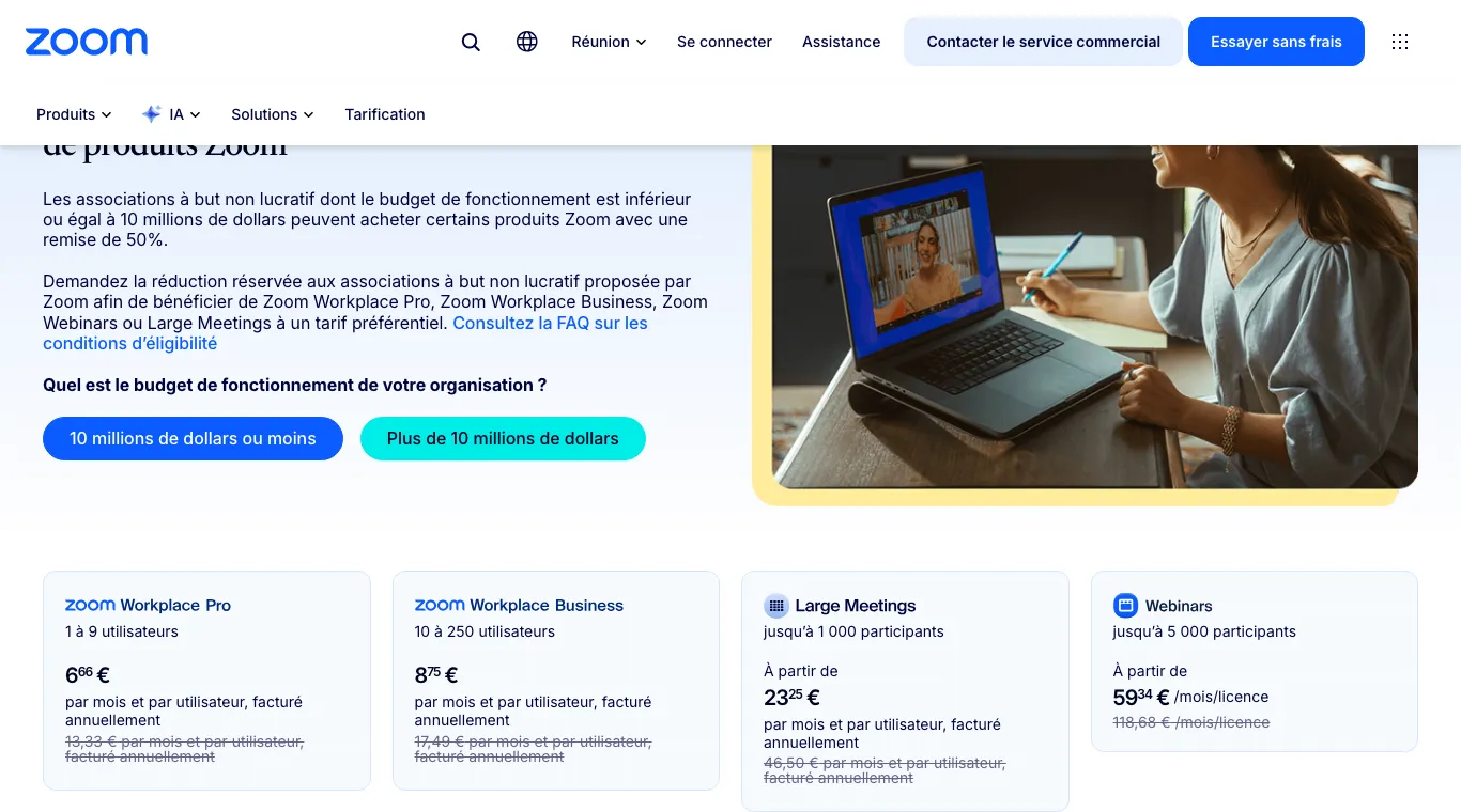 Page Zoom pour les associations annonçant 50 % de réduction sur une sélection de produits Zoom