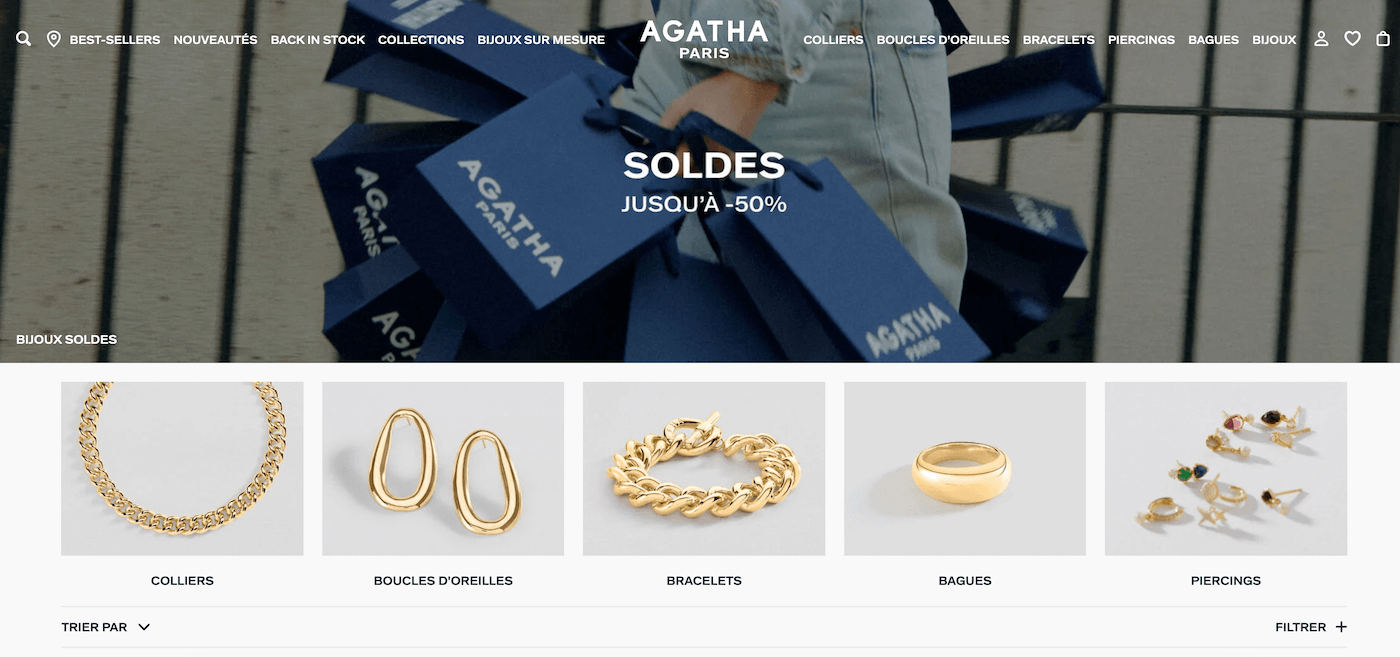 Capture d'écran des soldes sur le site Agatha