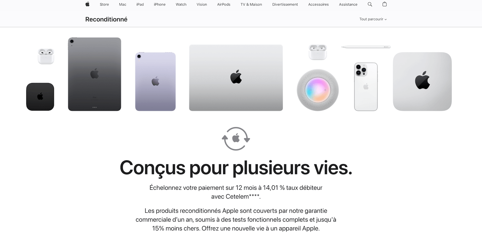 Capture d'écran du Refurb Apple Store France avec les prix barrés