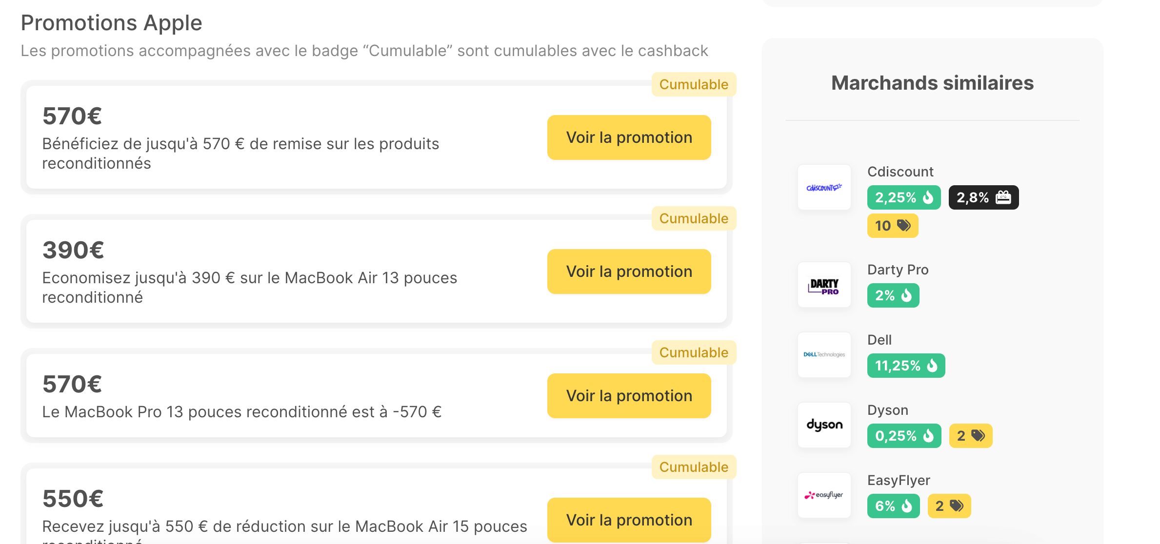 Capture d'écran d'un site de coupons affichant de faux codes promo Apple