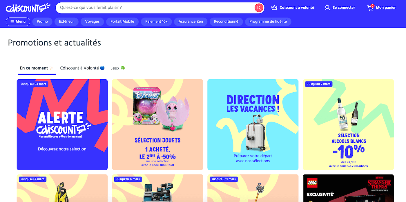 Capture d'écran de la page Corner de Cdiscount regroupant les opérations spéciales en cours