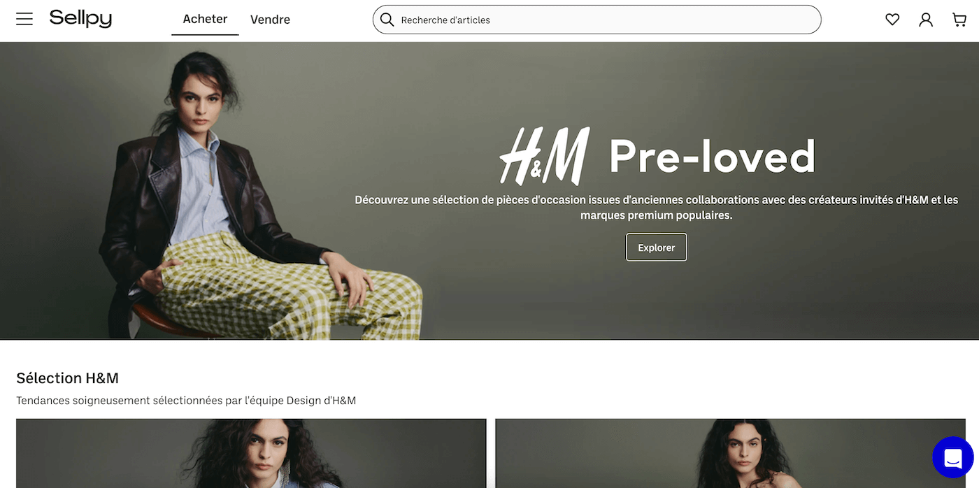 Capture d'écran de Sellpy avec des articles H&M en seconde main