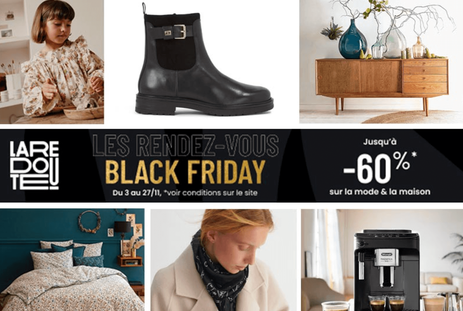 Page Black Deals La Redoute avec sélection de produits mode et maison en promotion