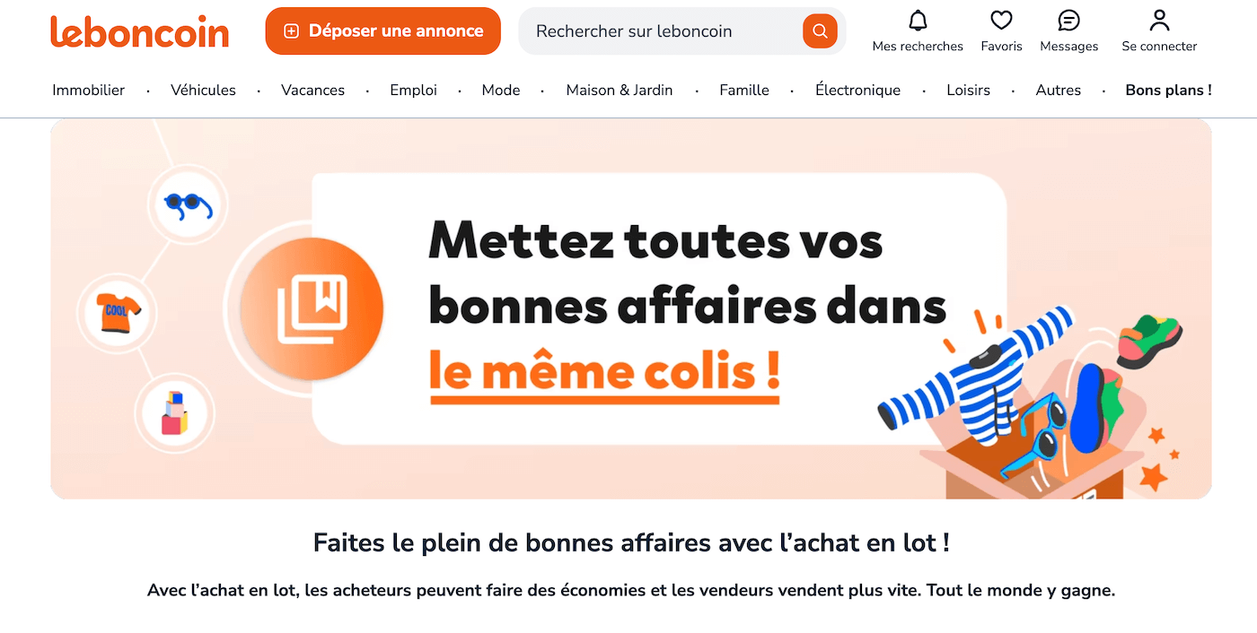 Capture d'écran de la page Achat en lot sur Leboncoin