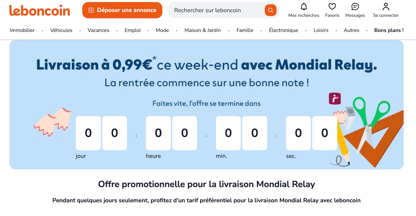 Capture d'écran d'une opération livraison à 0,99 € sur Leboncoin