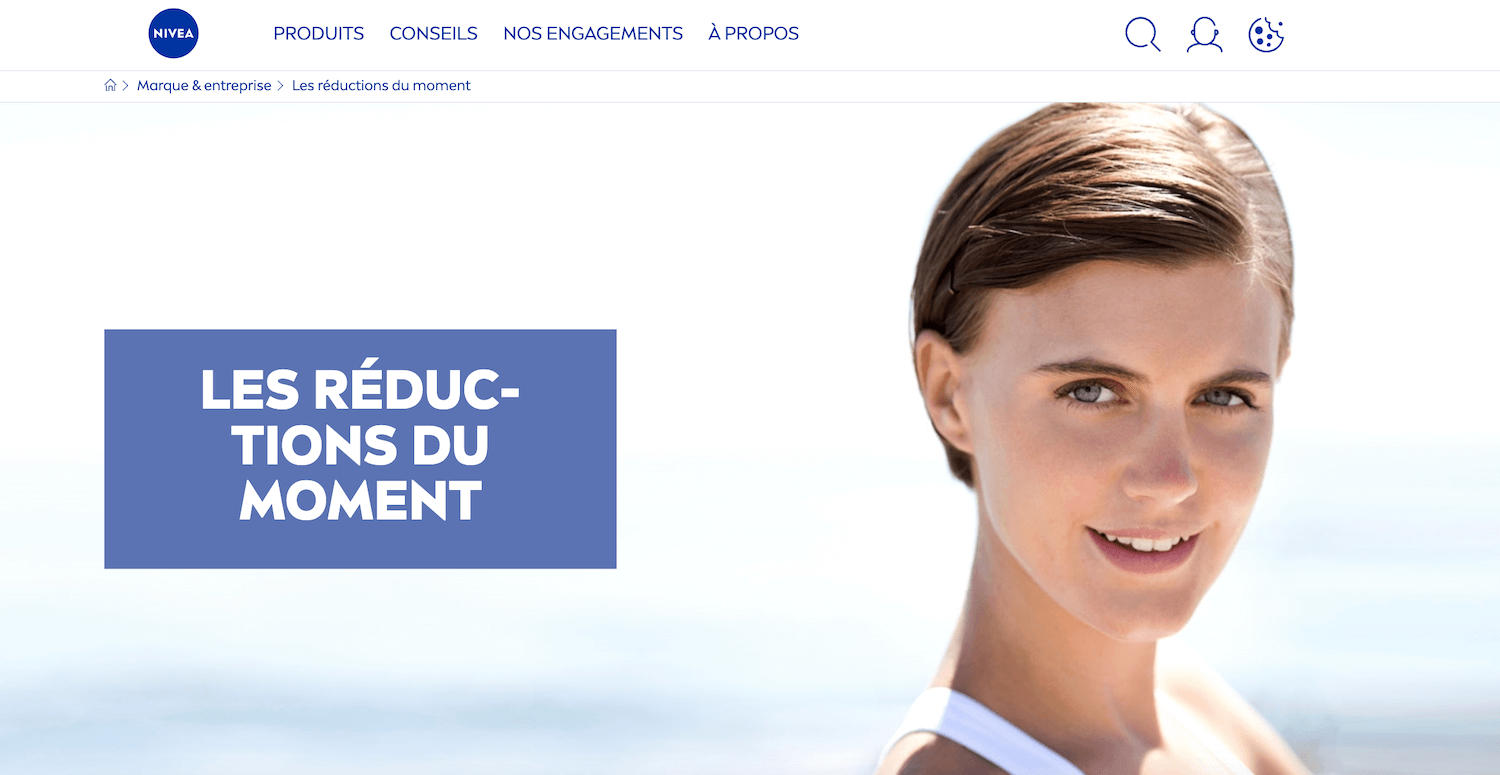Capture d'écran de la page Les réductions du moment sur nivea.fr