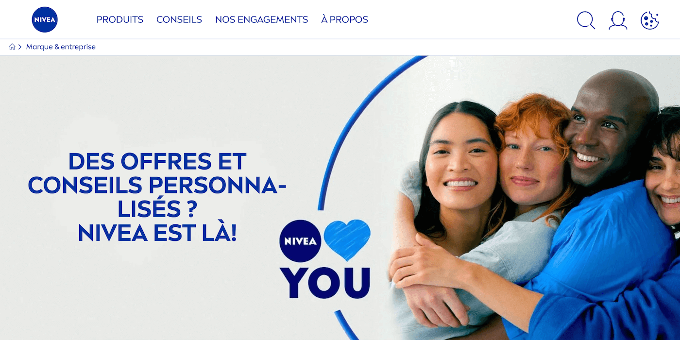 Capture d'écran du programme NIVEA LOVES YOU sur nivea.fr