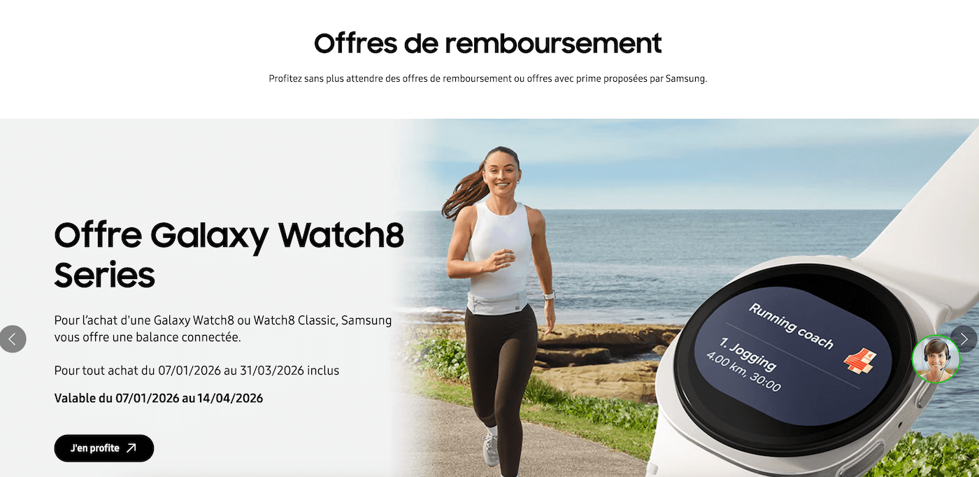 Capture d'écran de la page ODR et promotions Samsung France