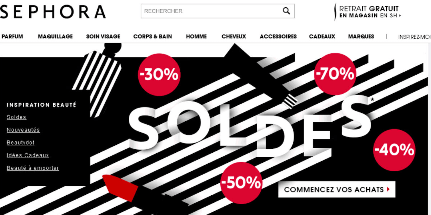 Capture d'écran de la page soldes et remises sur sephora.fr
