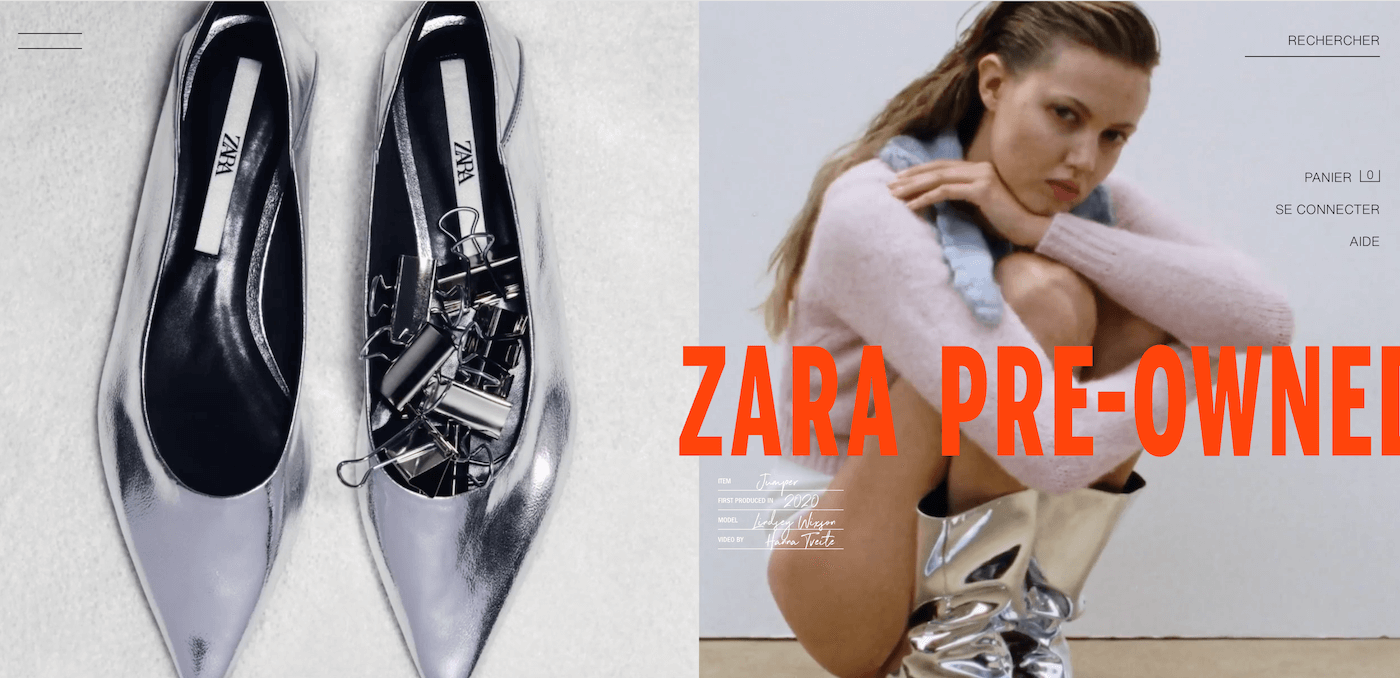 Capture d'écran de l'interface Zara Pre-Owned en France