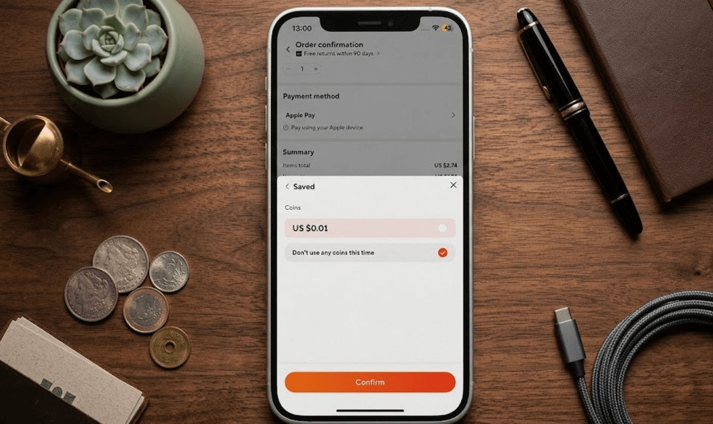 Capture d'écran de la section Coins dans l'application AliExpress