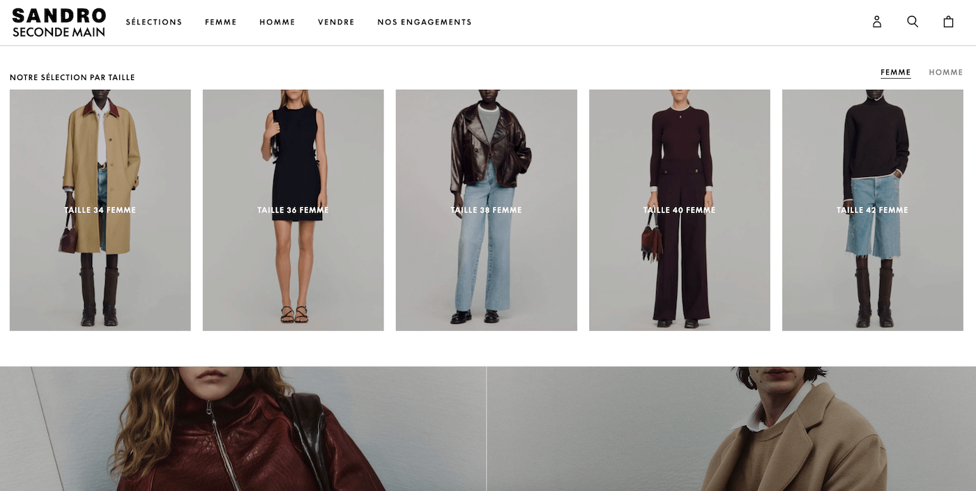 Capture d'écran de la page d'accueil du programme Sandro Seconde Main