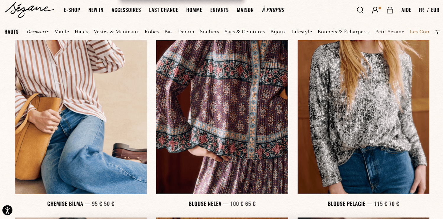 Capture d'écran de la rubrique Archives Sézane avec mention vente finale