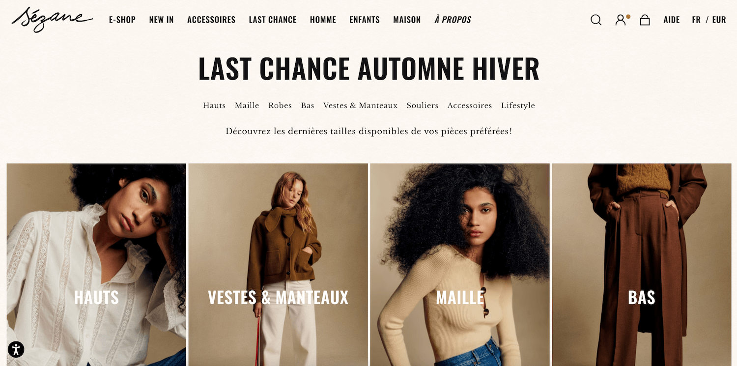 Capture d'écran de la rubrique Last Chance sur sezane.com
