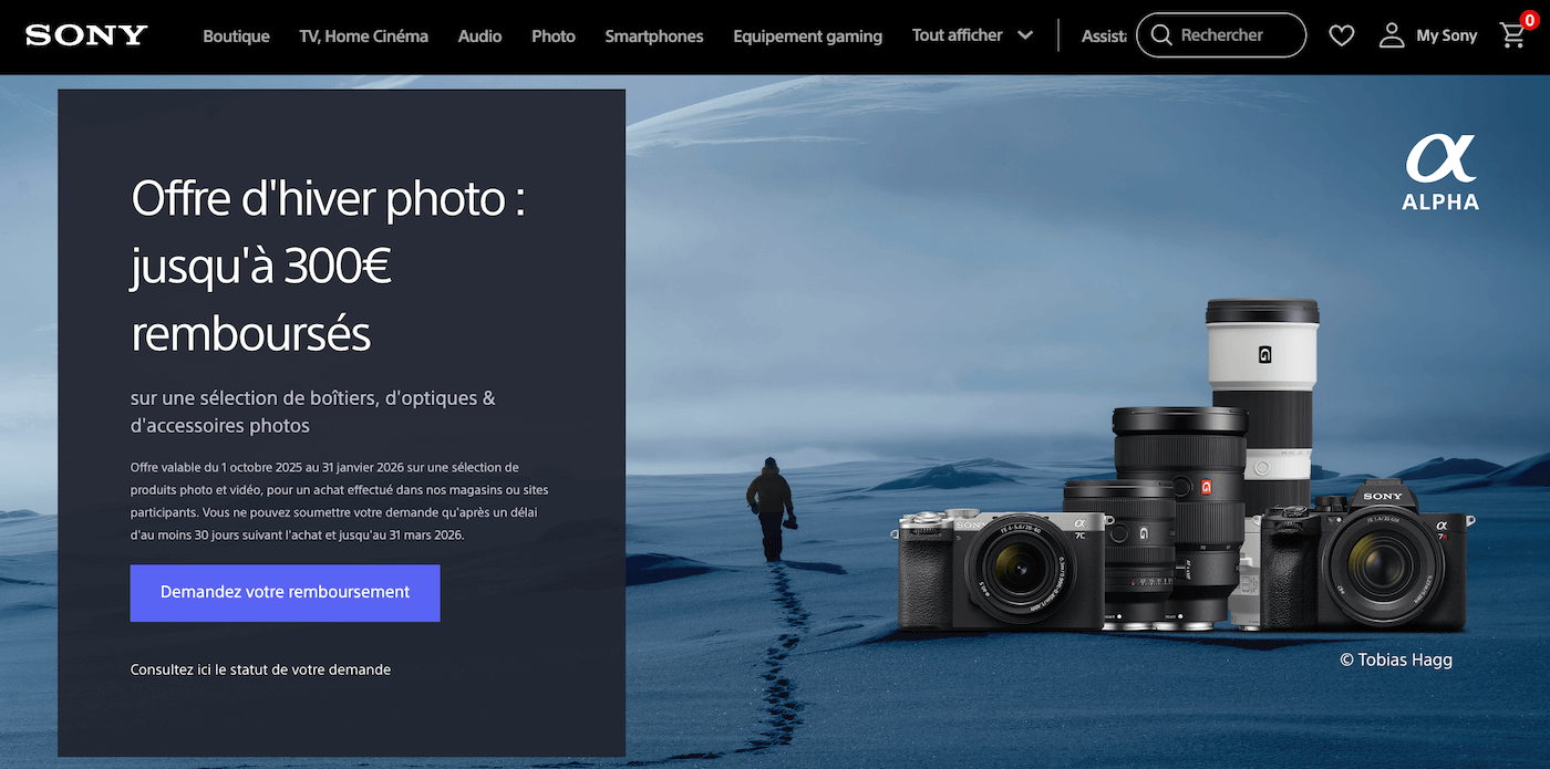 Capture d'écran de la page promotions et ODR sur sony.fr