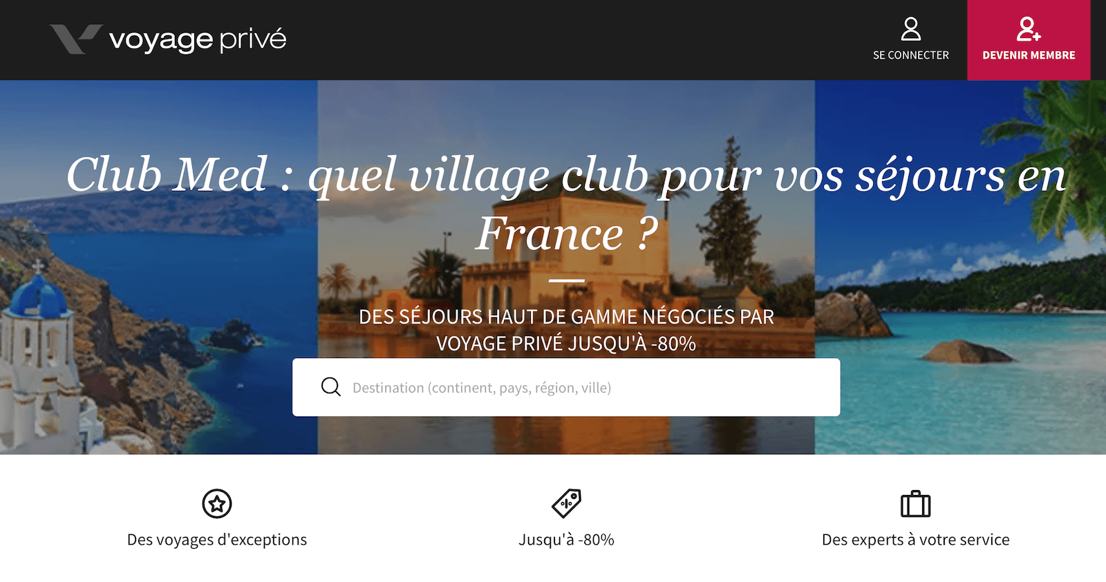 Capture d'écran d'une vente privée Club Med sur Voyage Privé
