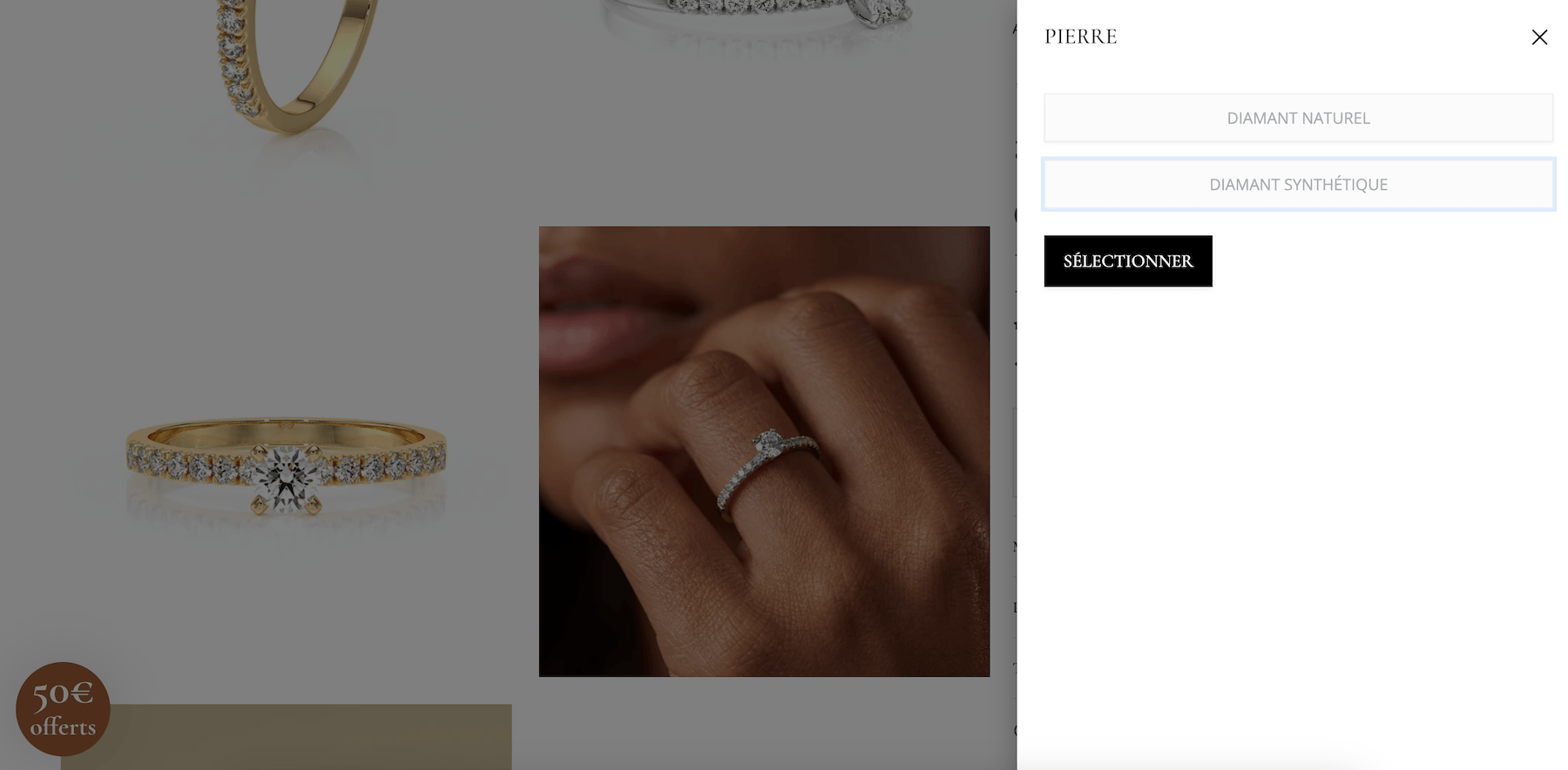 Comparaison de prix entre un modèle Atelier du Diamant en diamant naturel et en diamant de synthèse