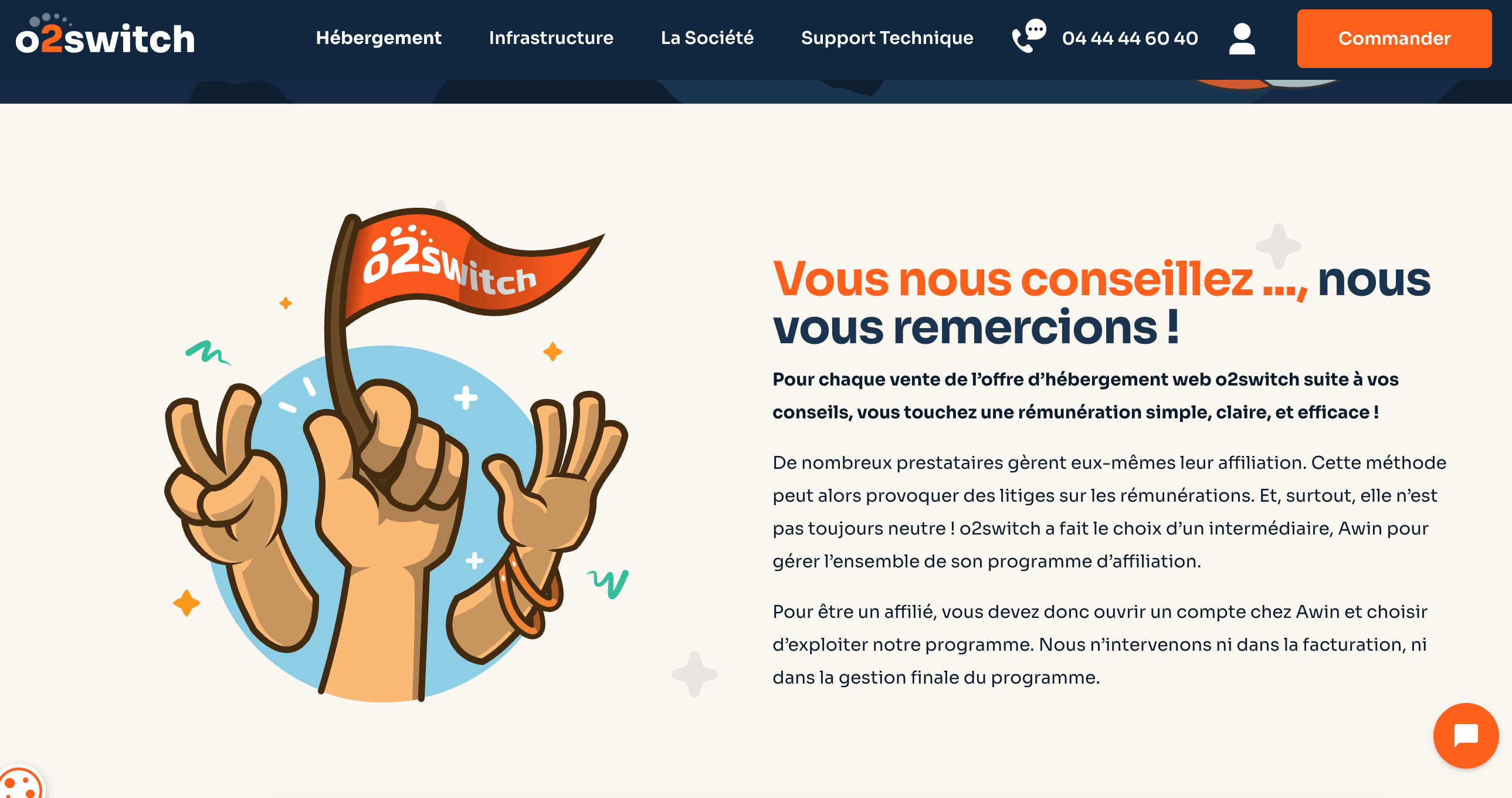 Espace de parrainage o2switch avec le lien personnel à partager